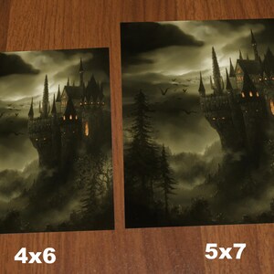 Konsttryck - Vampyrslott Herrgård Grönt Spöklikt Fantasilandskap Väggkonst - Välj Storlek 10x15 cm 13x18 cm 20x25 cm 30x43 cm TRYCK bild 3