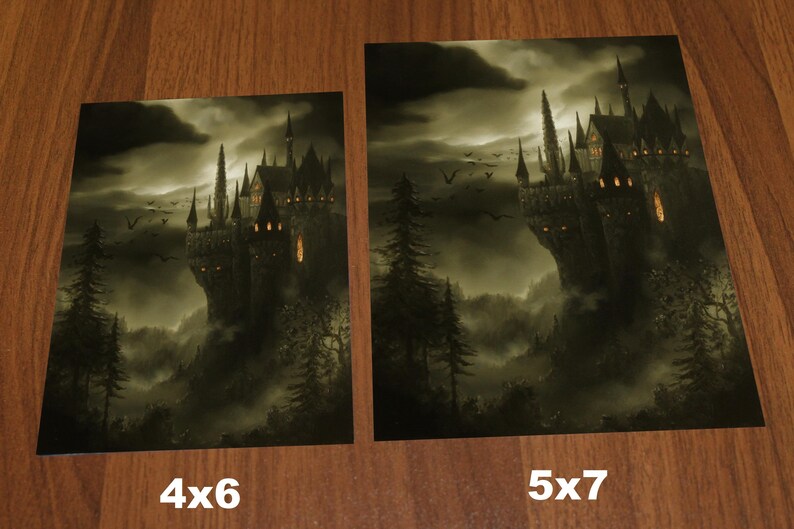 Konsttryck - Vampyrslott Herrgård Grönt Spöklikt Fantasilandskap Väggkonst - Välj Storlek 10x15 cm 13x18 cm 20x25 cm 30x43 cm TRYCK bild 3
