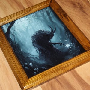 8x10" Original Oil Painting - Spooky Monster Evil Creature Shadow Forest Fantasy Landscape Scenery - Small Wall Art image 6