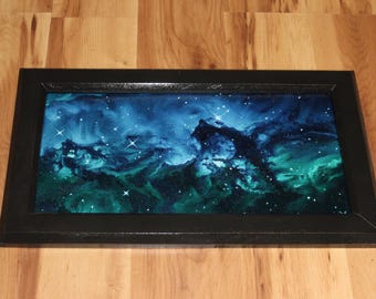 6x12" Original Mini Oil Painting Flat Panel - Seahorse Nebula Blue Green Outer Space NASA Astronomy Spacescape - Small Wall Art