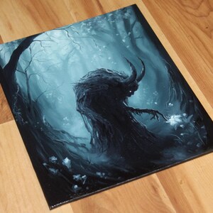 8x10" Original Oil Painting - Spooky Monster Evil Creature Shadow Forest Fantasy Landscape Scenery - Small Wall Art image 10