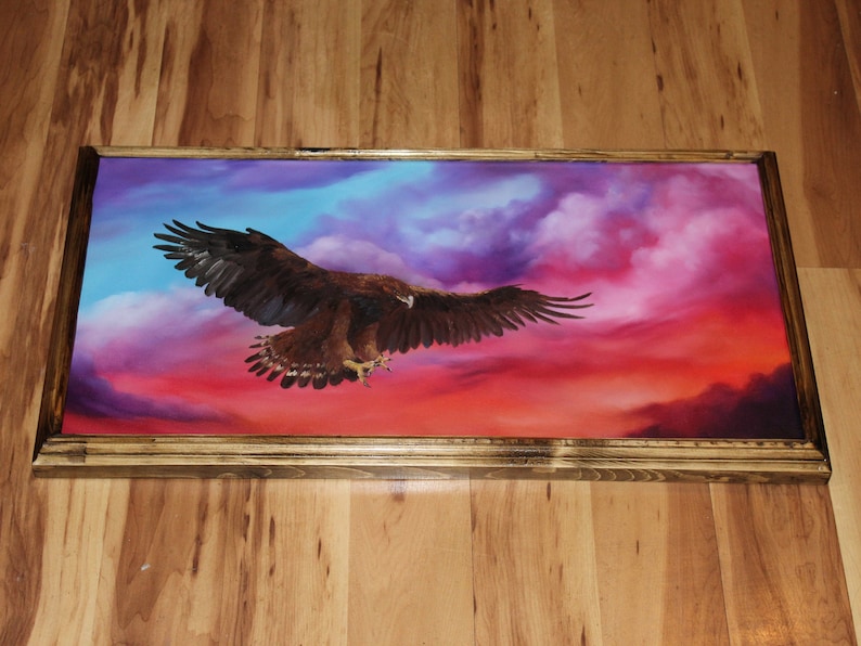 12x24 Original Oil Painting  Brown American Eagle Bird Framed