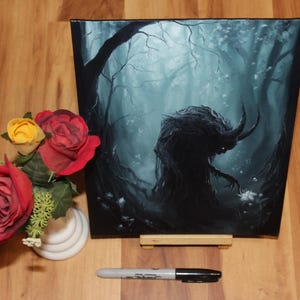 8x10" Original Oil Painting - Spooky Monster Evil Creature Shadow Forest Fantasy Landscape Scenery - Small Wall Art image 8