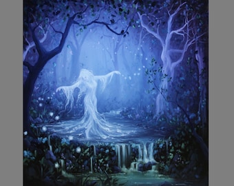Art PRINT - River Dryad Water Spirit Ghost Fairy Dark Forest Night Fantasy Wall Art - Choose Size 8x8", 10x10" 12x12" PRINTS