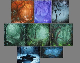 3x4", 4x4" Magnet Forest Enchanted Trees Dark Woods Haunted Spooky Fantasy Art Print Refrigerator Thin Flat Square Magnet Stocking Stuffers