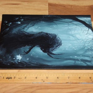 8x10" Original Oil Painting - Spooky Monster Evil Creature Shadow Forest Fantasy Landscape Scenery - Small Wall Art image 12