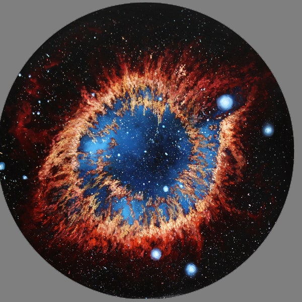 16" Round Original Oil Painting - Helix Nebula Birth of Stars Eye Galaxy Starry - Deep Space Outer Space Astronomy Science Wall Art