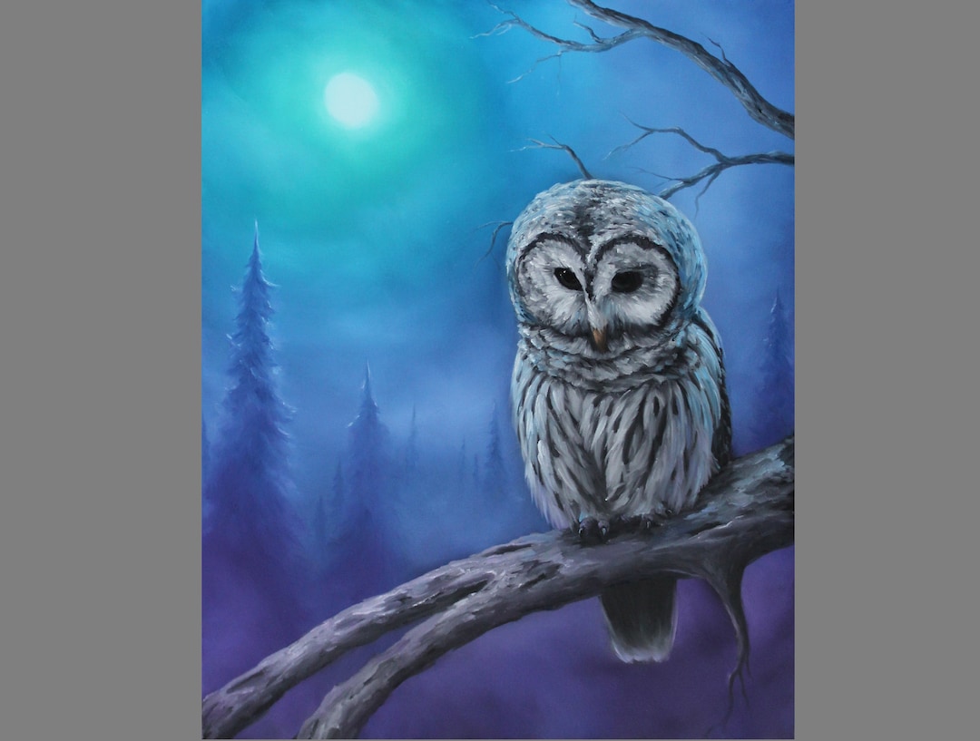 Eagle Owl Art Print // Spirit Guide Midnight Moon Forest 