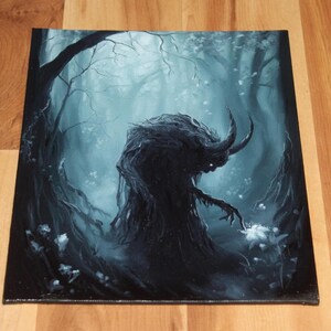 8x10" Original Oil Painting - Spooky Monster Evil Creature Shadow Forest Fantasy Landscape Scenery - Small Wall Art Painting Only