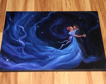 18x24" Original Oil Painting - Starlight Dancing in the Stars Outer Space Dancers Couple Figure People Portrait Painting - Large Wall Art