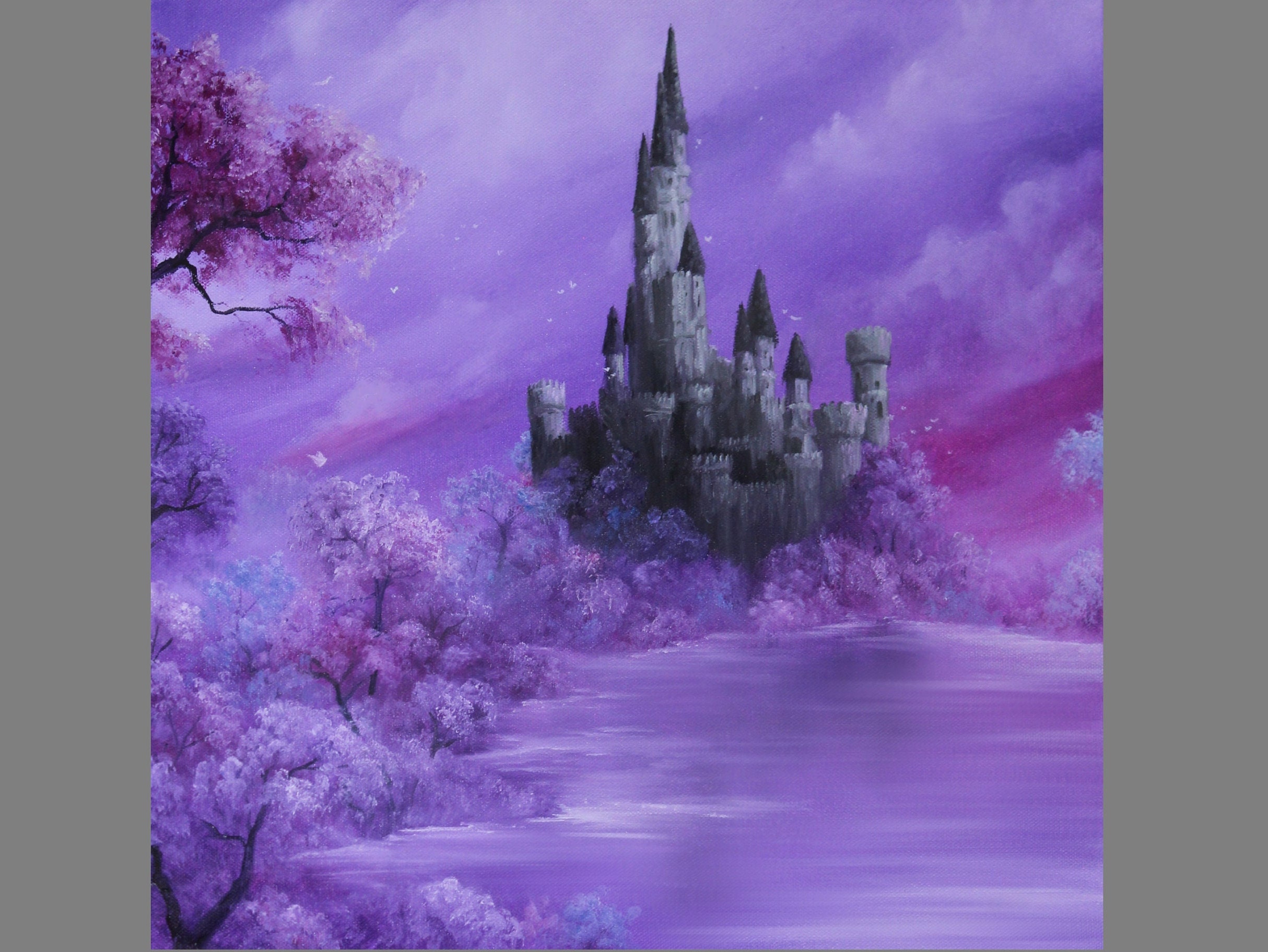 Art PRINT Fantasy Light Purple Pink Castle Pretty Forest Mystic