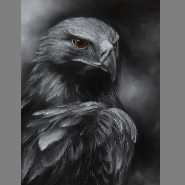 Art PRINT - Dark Hawk Black and White Hunting Bird of Prey Birds Gothic Decor Wall Art - Choose Size 4x6" 5x7" 8x10" PRINTS