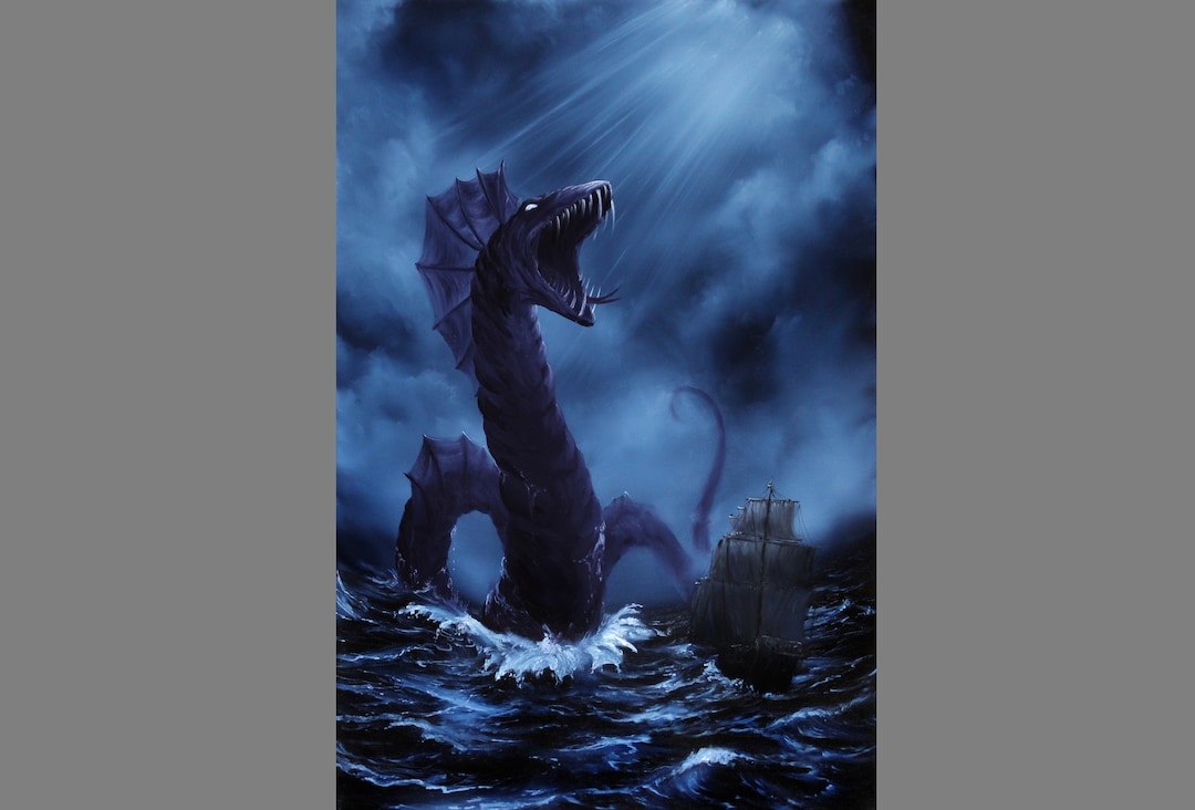 Art PRINT - Sea Serpent Sailing Ship Lovecraftian Monster Horror