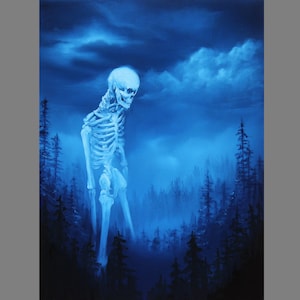Art PRINT - Giant Skeleton Ghost Blue Night Forest Dark Spooky Horror Macabre Skull Wall Art - Choose Size 4x6&quot; 5x7&quot; 8x10&quot; 12x16&quot; PRINTS