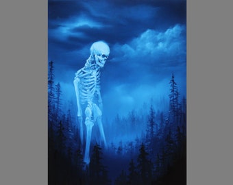 Art PRINT - Giant Skeleton Ghost Blue Night Forest Dark Spooky