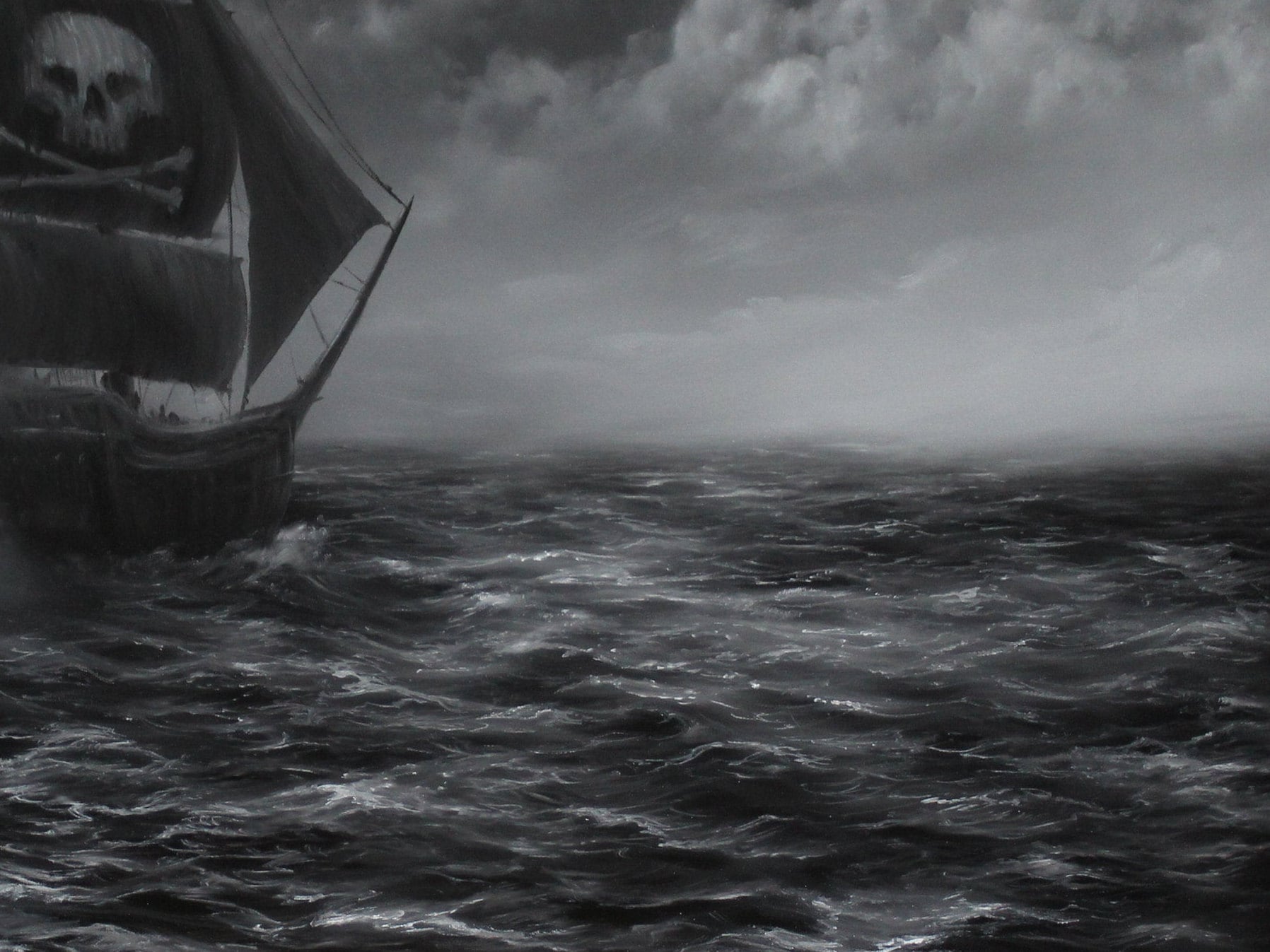 Art PRINT - Pirate Ship Black and White Ocean Cloudy Sea