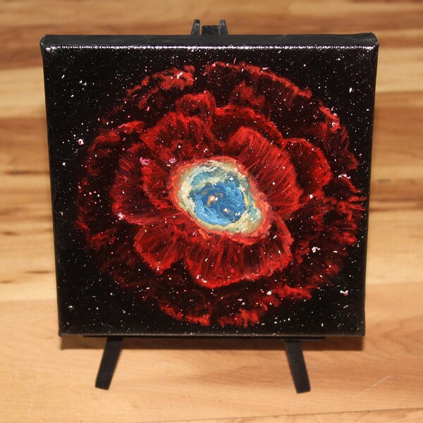 6x6" Mini Original Oil Painting - Ring Nebula Stars Starry Galaxy Mini Painting - Outer Space Deep Space Wall Art Office Gift