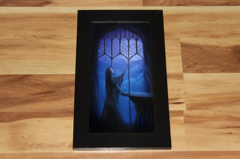 Art PRINT Spider Spiderweb Witch Witchy Woman Midnight Full Moon Moonlight Dark Fantasy Wall Art Choose Size 5x10, 6x12 8x16 PRINTS Framed (Black)