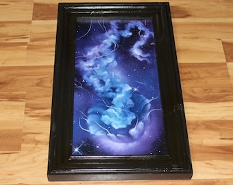 10x20" Original Oil Painting - Astral Seeker Space Jellyfish Nebula Blue Purple Green Outer Space Ocean Surreal Star Seacreature -Wall Art