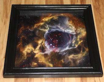 20x20" Original Oil Painting - Golden Rosette Nebula Purple Red Outer Space Galaxy Deep Space Astronomy Stars Starry - Large Canvas Wall Art