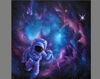 Art PRINT - Astronaut Nebula Galaxy Blue Pink Purple Abstract Fantasy Sci Fi Outer Space Wall Art - Choose Size 8x8", 10x10" 12x12" PRINTS