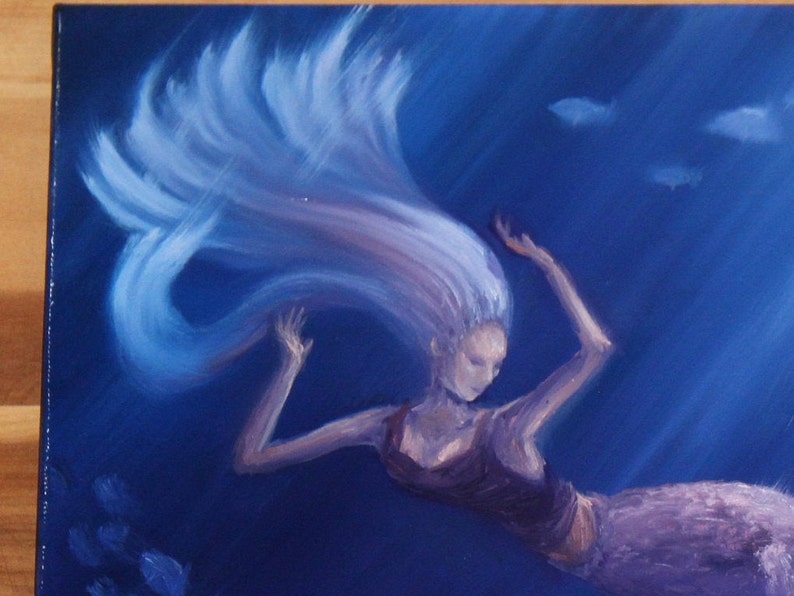 12x16 Original Oil Painting Fantasy Wall Art Mermaid Girl Pretty Betta Fish Pink Blue Underwater Ocean Sea