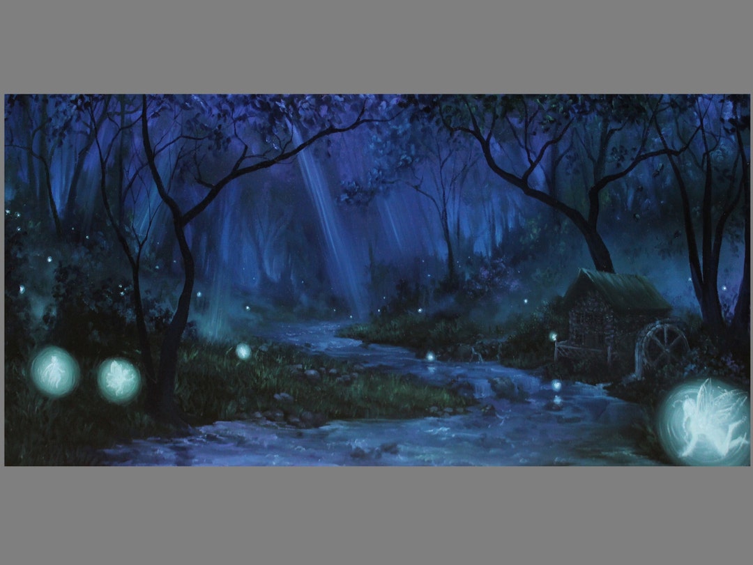 Quadro Su Tela Con Funghi E Foresta Delle Fate, Notte Stellata, Poster Cameretta 28x35.6 Cm