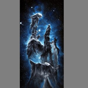 Art PRINT - Blue Pillars of Creation Nebula Galaxy Outer Space Art - Choose Size 5x10&quot;, 6x12&quot; 8x16&quot; PRINTSandscape Scenery Wall Art