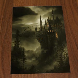 Konsttryck - Vampyrslott Herrgård Grönt Spöklikt Fantasilandskap Väggkonst - Välj Storlek 10x15 cm 13x18 cm 20x25 cm 30x43 cm TRYCK Print Only