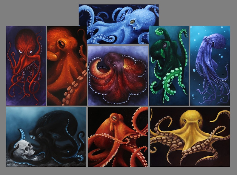 2x4-4x4 Magnet Octopus Seacreature Sea Creature Ocean Oceanlife Underwater Tentacles Art Print Refrigerator Square Magnet Stocking Stuffers image 1