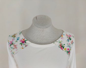 off-white and liberty sweatshirt with small flowers on the shoulders