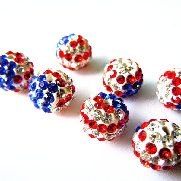 10 pcs Shamballa Bead USA Flag The Old Glory 10mm Crystal Rhinestone Beads Jewelry Supply