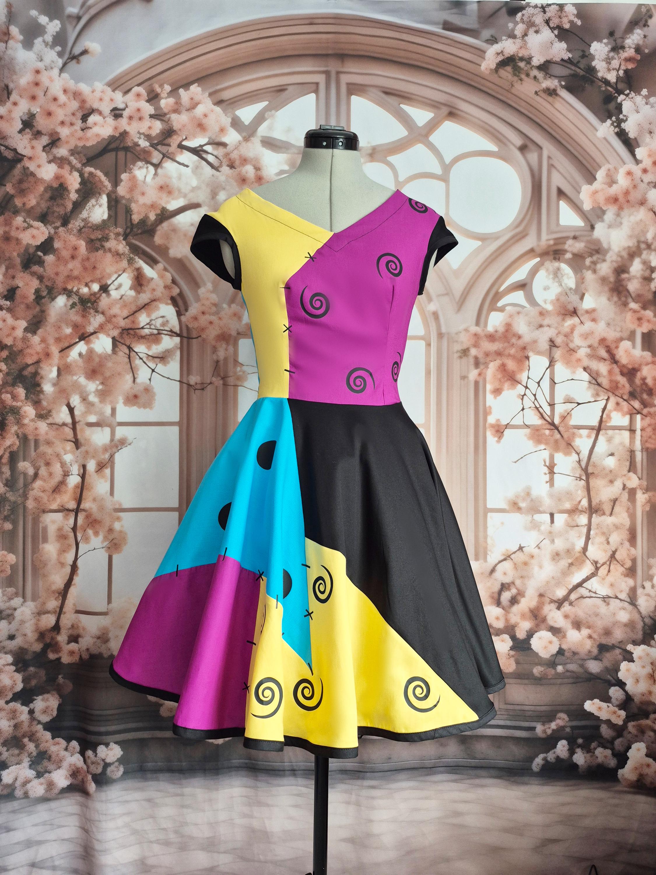 sally dress nightmare before christmas V-Neck Long Prom Dress with Floral Embellishments