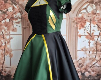 green dress loki This Lady Loki closet cosplay was my first go at my Loki/Sylvie cosplans . The emerald green dress is quite reminiscent of 1930s slinky dresses, so a (generic) Vintage Loki Variant xD? :