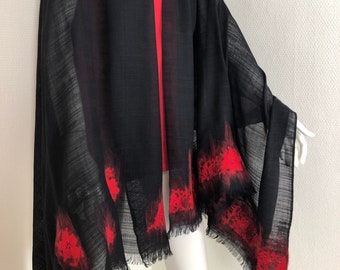 Women shawl, Unique shawl, felted shawl, Black shawl, black red scarf, black wrap