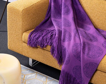 Purple throw blanket, designer blankets, knitted blankets, warm blankets, modern blankets, wool blankets, design blankets, cotton blankets