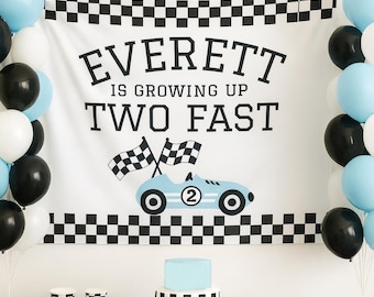 Two Fast Birthday Banner, 2nd Birthday Boy, Personalized Name Backdrop