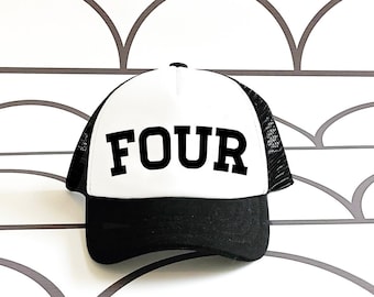 Boys 4th Birthday Trucker Hat: Adjustable Kids Snapback Cap