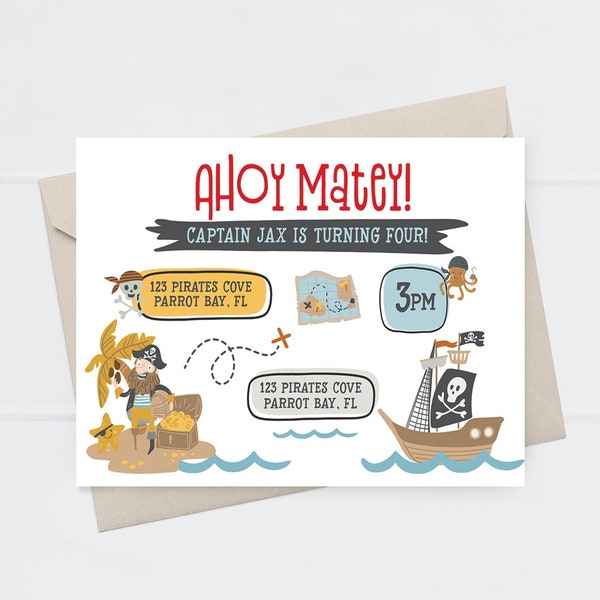 Ahoy Matey Invitation | Kids Pirate Birthday | Pirate Birthday Invite | Boys Digital Invite