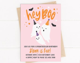 Halloween Birthday Invitation | Halloween Party Invitation | Pink Ghost Spooktacular Invite
