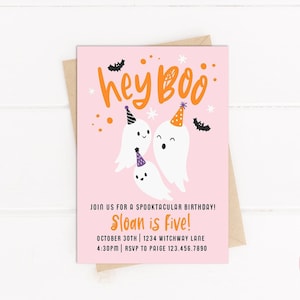 Halloween Birthday Invitation | Halloween Party Invitation | Pink Ghost Spooktacular Invite