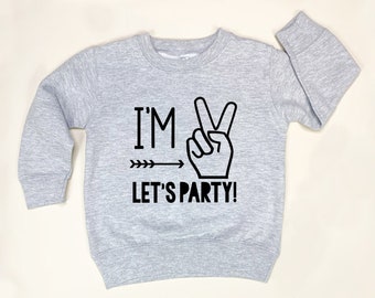 2nd Birthday Shirt Boy | Im Two Lets Party | Sweatshirt | 2nd Birthday Shirt | Toddler Sweatshirt for 2 Year Old Birthday