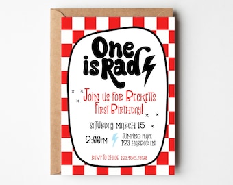 One is Rad Birthday Invitation | 1st Birthday Invite | Boys First Birthday Invitation Printable| 1st Birthday Boy | Blue Checkered