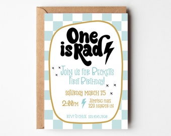 One is Rad Birthday Invitation | 1st Birthday Invite | Boys First Birthday Invitation Printable| 1st Birthday Boy | Blue Checkered