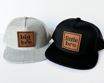Big Brother Little Brother Hats: Vegan Leather Engraved Patch Trucker