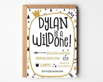 Wild One Birthday Invitation | 1st Birthday Invite | Wild One Invitation Printable| 1st Birthday Boy | Gold Black Crown