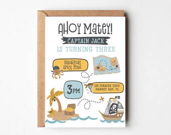 Pirate Birthday Invitation | Boys Digital Invite | Summer Party Theme | DIY Personalized Template