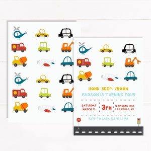 Transport Geburtstag einladen | Bearbeitbarer digitaler Download | Cars Planes Polizeiauto Feuerwehrauto Party | Jungen Geburtstagseinladung Printable