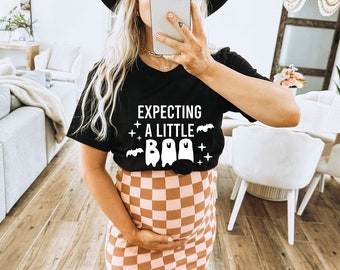 Halloween Pregnancy Announcement | Expecting a Little Boo | Halloween Party Costume TShirt | New Mom Expecting