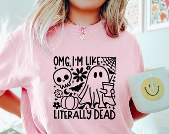 Groovy Womens Halloween Shirt | Literally Dead | Cute Halloween TShirt | Ghost Pumpkin Skeleton Gift